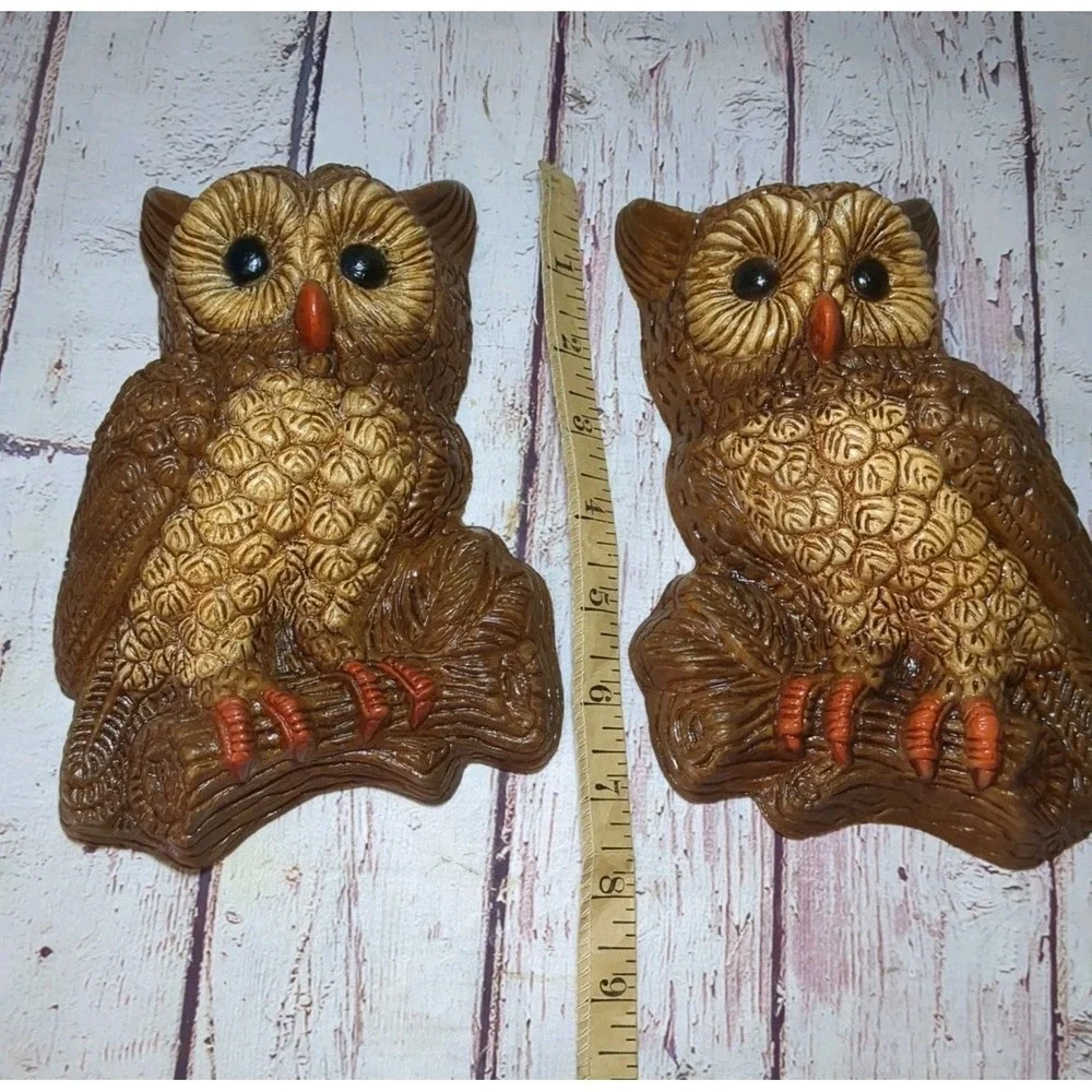 Set of Vintage 70's‎ Retro Foam Plastic Owl on Branch Wall Hanging Plaque Decor